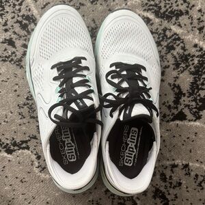 Skechers White and Black Athletic Slip-Ons